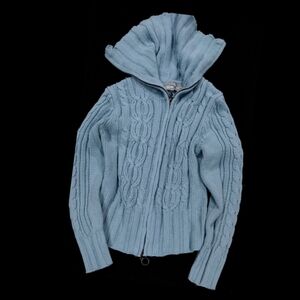 Rave Light Blue Cable Knit Cowl Neck Sweater M